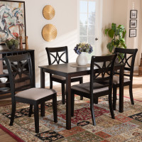 Baxton Studio RH329C-Sand/Dark Brown-5PC Dining Set Clarke Modern and Contemporary Sand Fabric Upholstered and Espresso Brown Finished Wood 5-Piece Dining Set